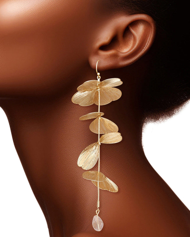 Fish Hook Gold Filigree Petal Dangle Earrings