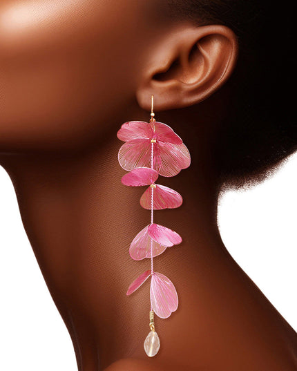 Fish Hook Pink Filigree Petal Dangle Earrings