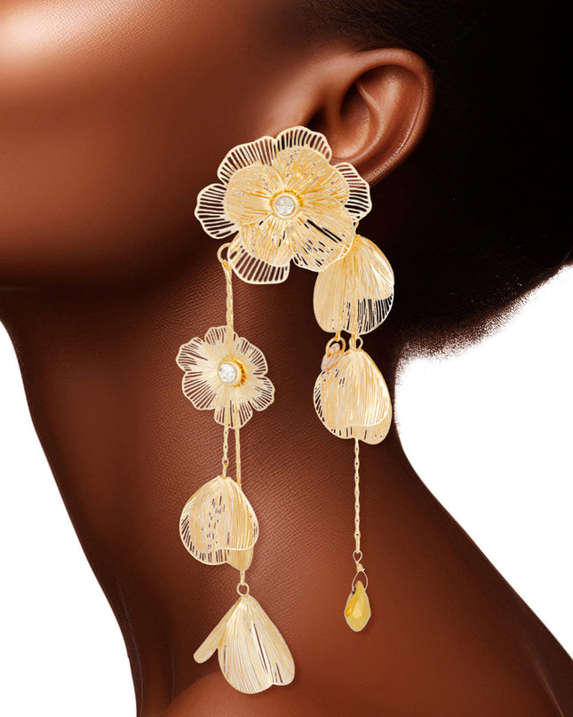 Dangle Gold Filigree Flower Cascade Earrings Women