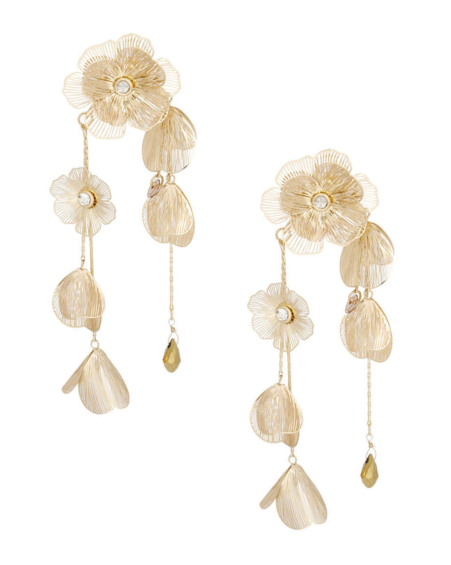 Dangle Gold Filigree Flower Cascade Earrings Women