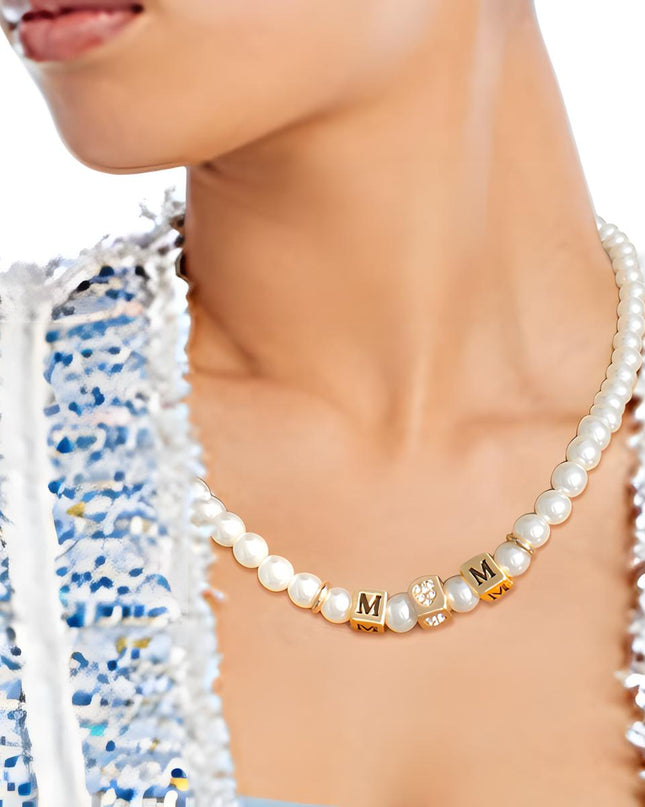 Cream Pearl Gold MOM Necklace