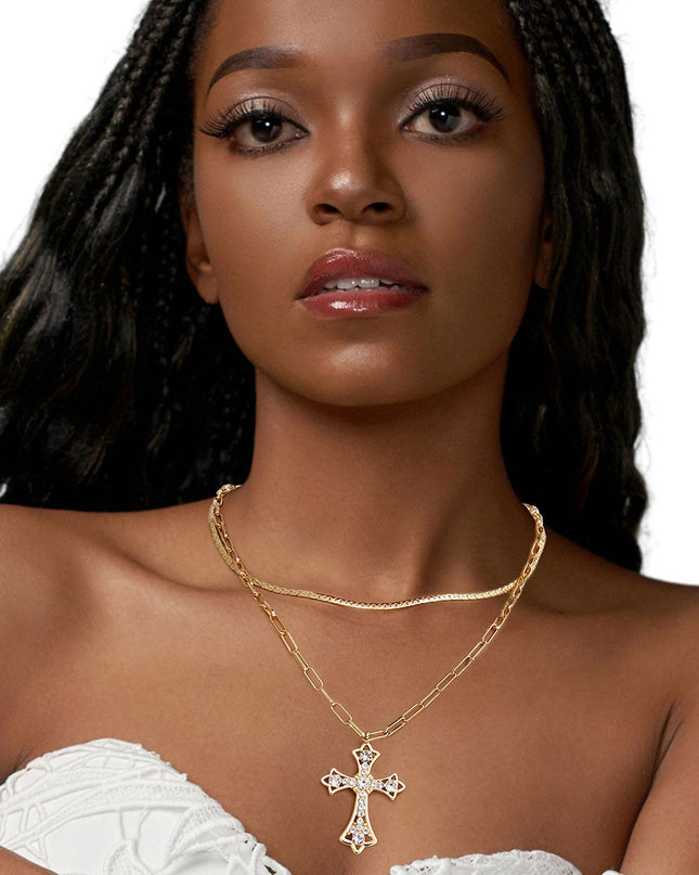 Gold Syriac Cross 2 Pcs Necklace