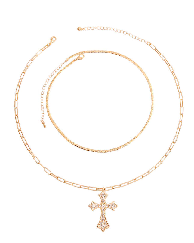Gold Syriac Cross 2 Pcs Necklace