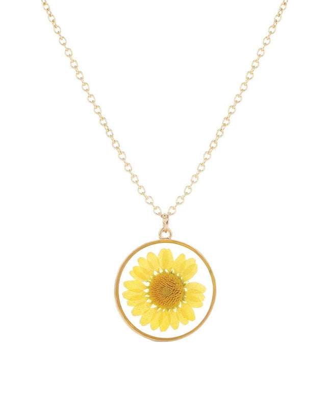 Yellow Daisy Dried Flower Necklace