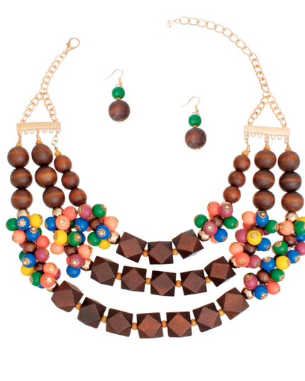 Necklace Wooden Cluster Bead Striking Set Women