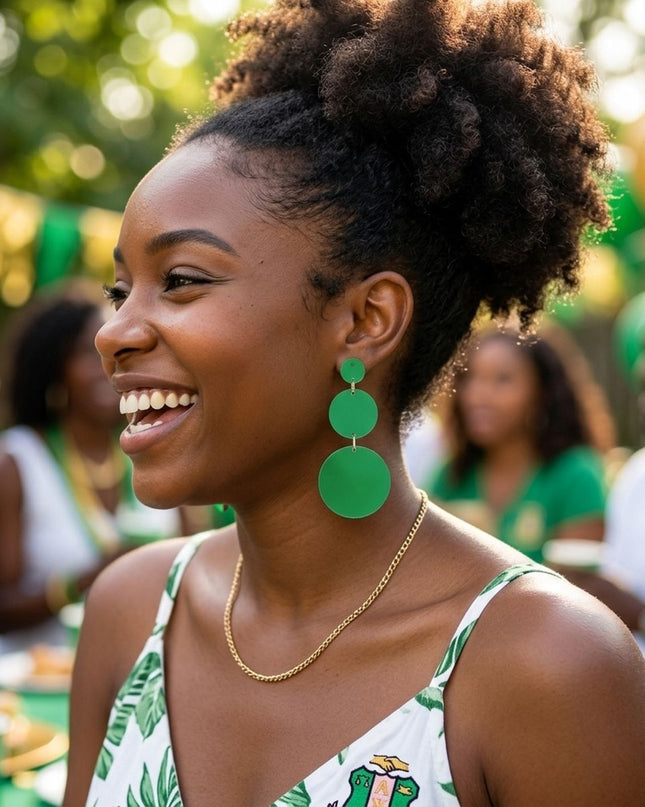 Dangle Green Mirror Triple Disc Drop Earrings