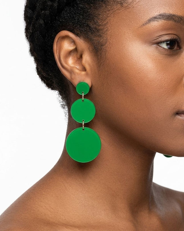 Dangle Green Mirror Triple Disc Drop Earrings