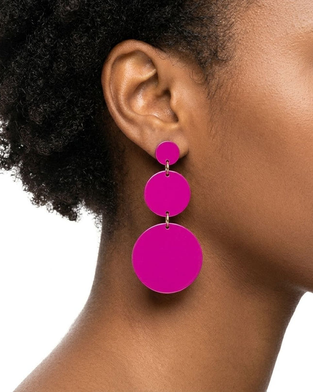 Dangle Pink Mirror Triple Disc Drop Earrings