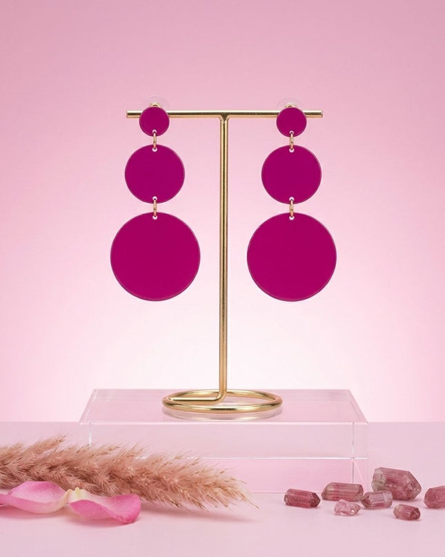 Dangle Pink Mirror Triple Disc Drop Earrings
