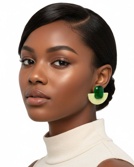 Stud Green Funky Retro Throwback Style Earrings