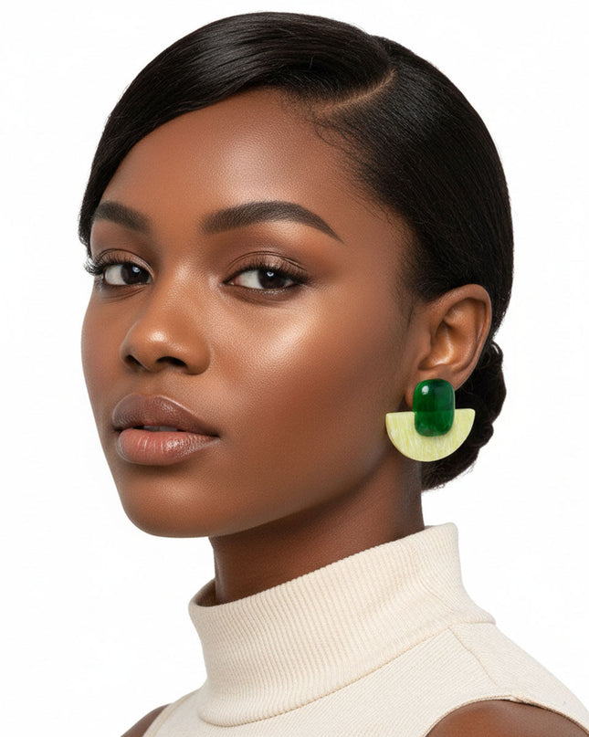Stud Green Funky Retro Throwback Style Earrings