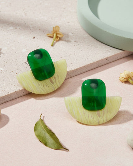 Stud Green Funky Retro Throwback Style Earrings