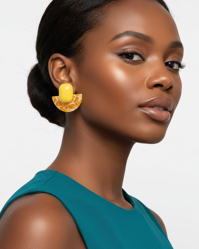 Stud Yellow Funky Retro Throwback Style Earrings