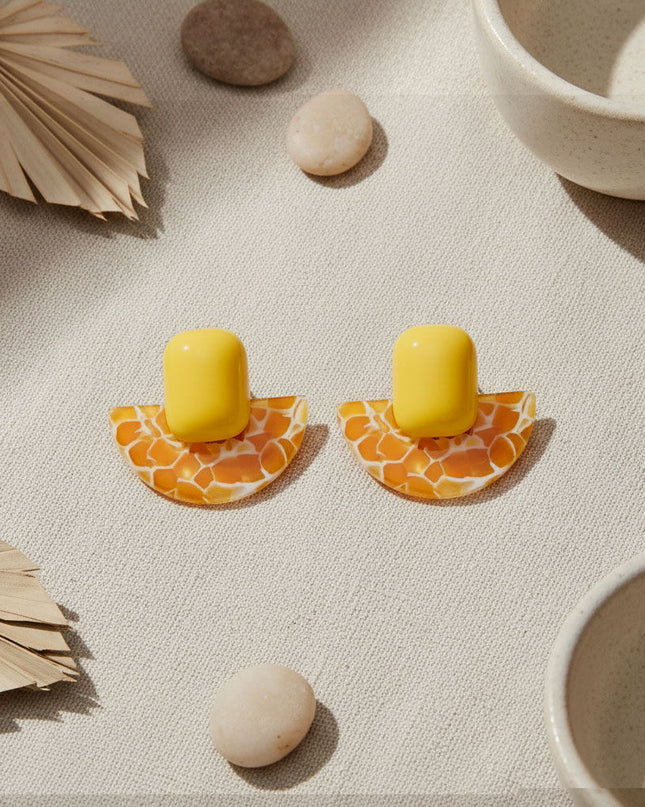 Stud Yellow Funky Retro Throwback Style Earrings