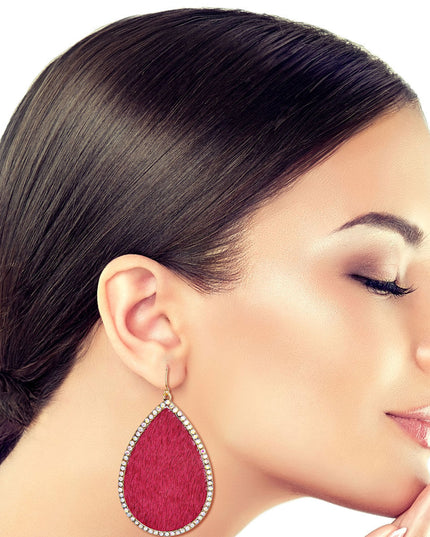 Pink Genuine Leather Teardrop Earrings