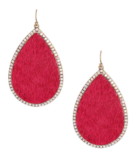 Pink Genuine Leather Teardrop Earrings