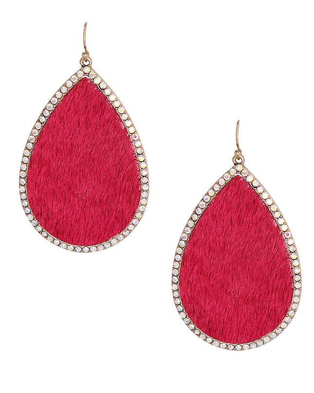 Pink Genuine Leather Teardrop Earrings