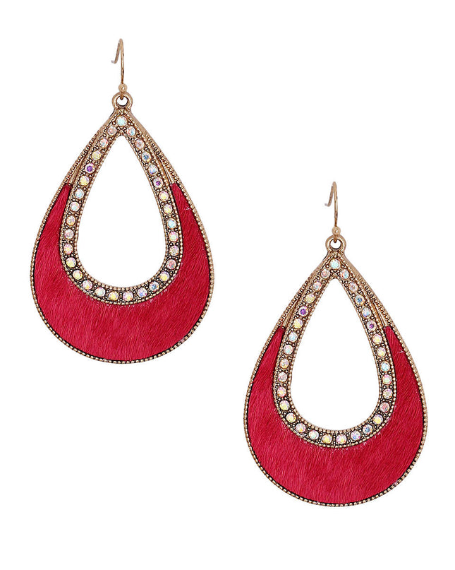 Genuine Leather Pink Teardrop Earrings