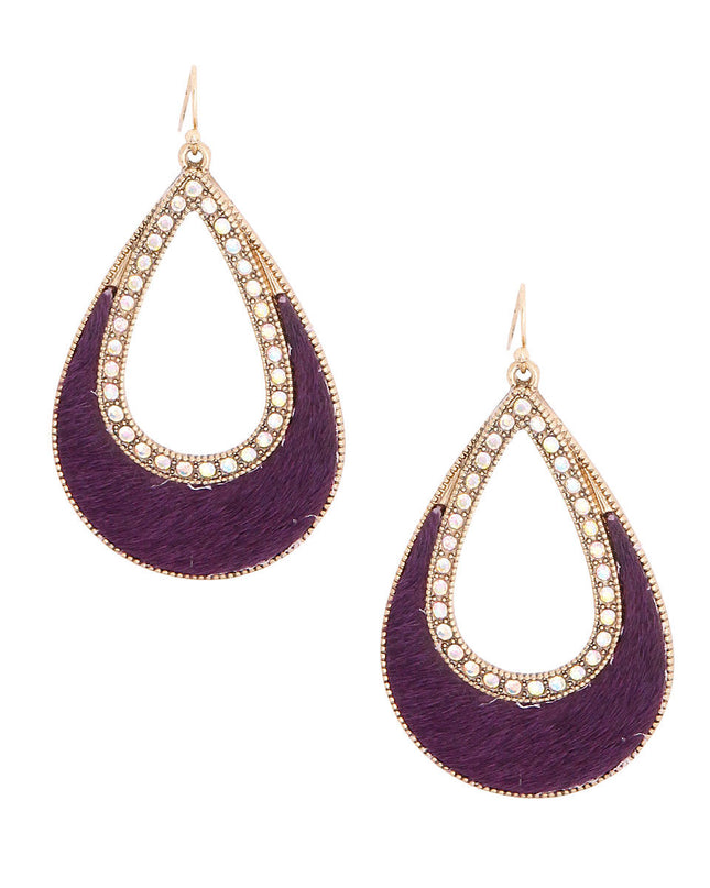 Genuine Leather Purple Teardrop Earrings
