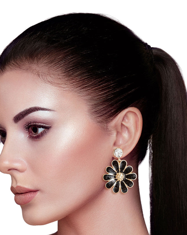 Black Metal Daisy Earrings