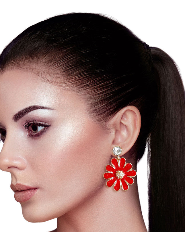 Red Metal Daisy Earrings