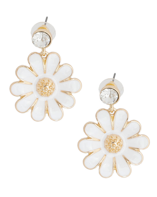 White Metal Daisy Earrings