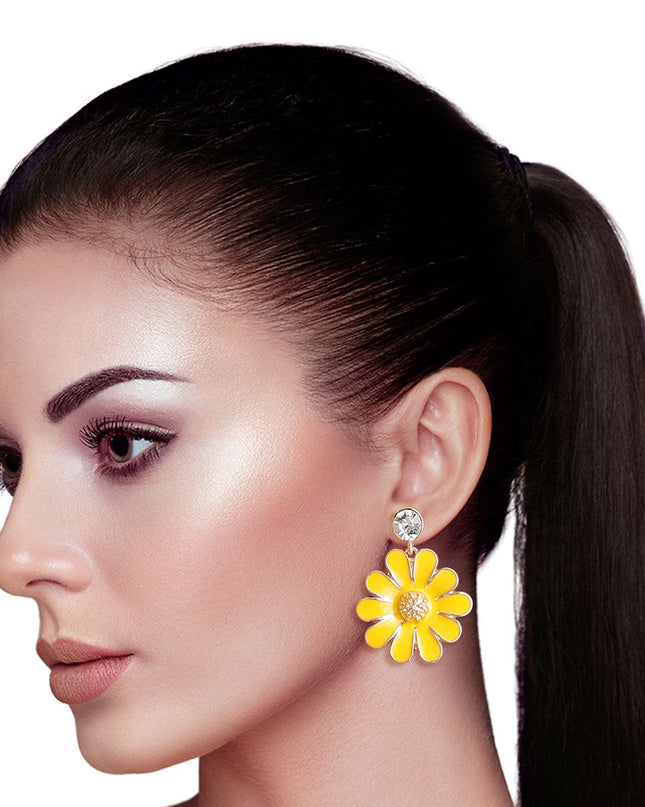 Yellow Metal Daisy Earrings