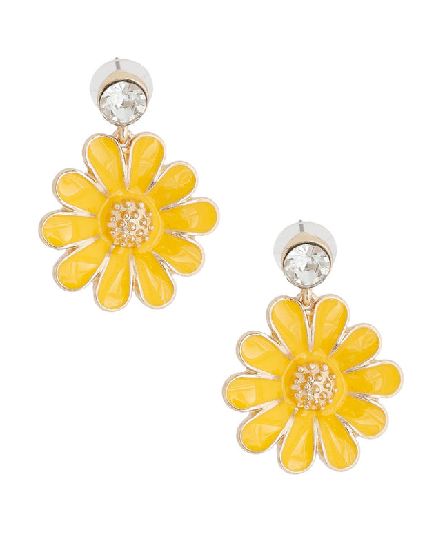 Yellow Metal Daisy Earrings