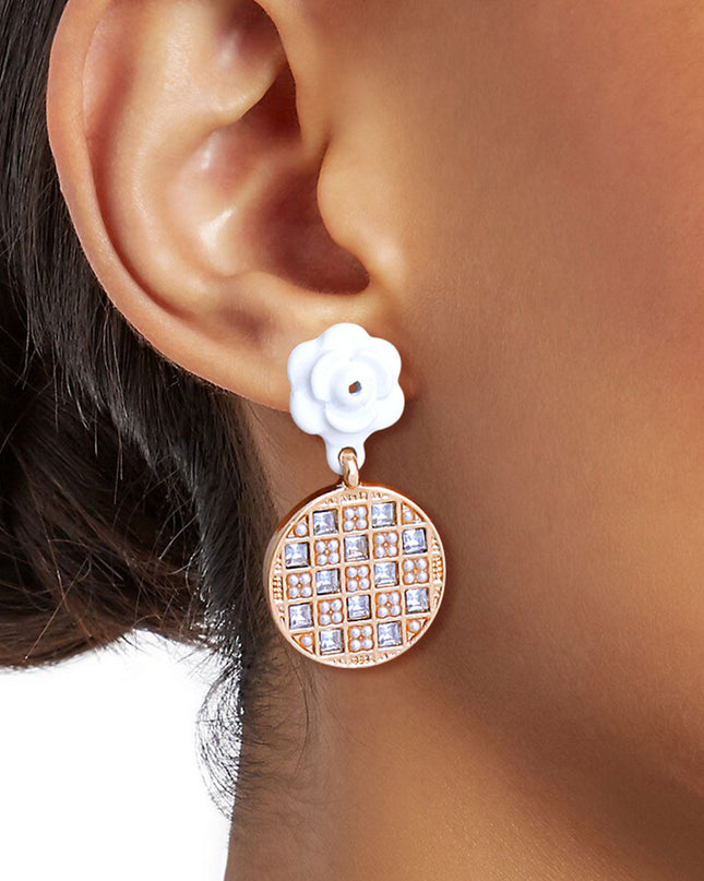 White Flower Checkerboard Earrings