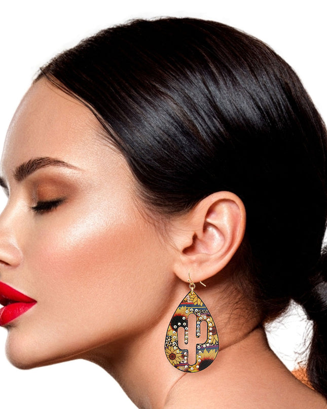 Sunflower Cactus Teardrop Earrings
