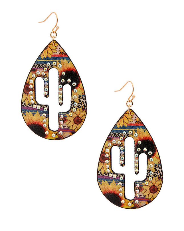 Sunflower Cactus Teardrop Earrings