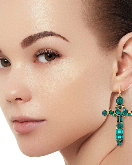 Green Celeb Cross Earrings