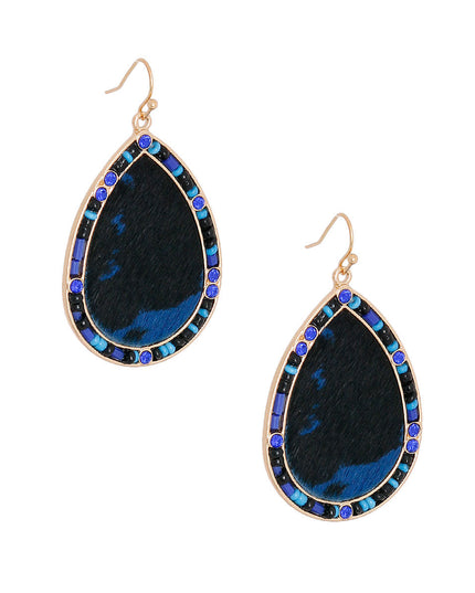 Blue Genuine Leather Bead Earrings