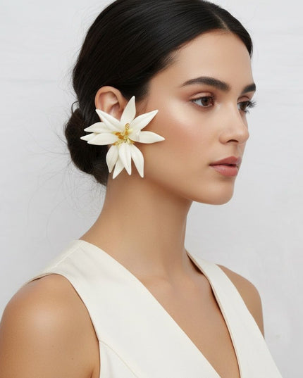 Stud Ivory Tropical Flower Oversized Earrings