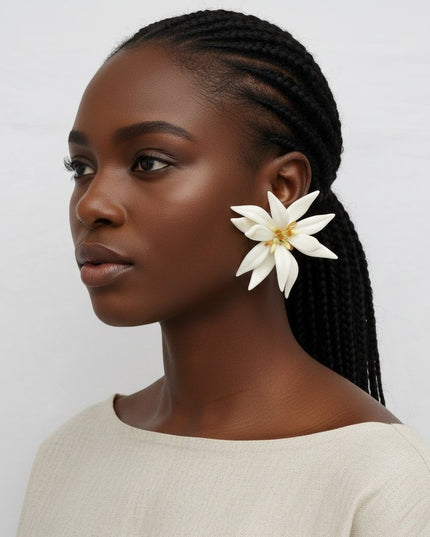 Stud Ivory Tropical Flower Oversized Earrings