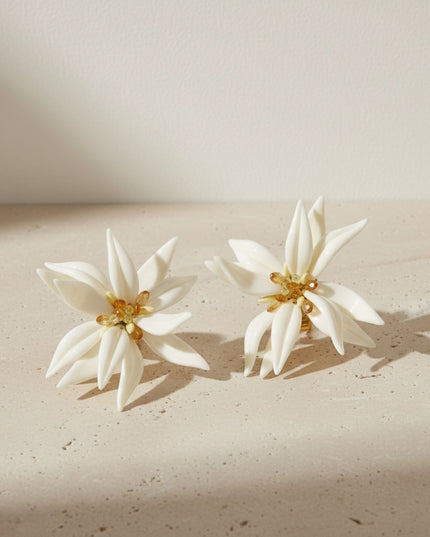 Stud Ivory Tropical Flower Oversized Earrings