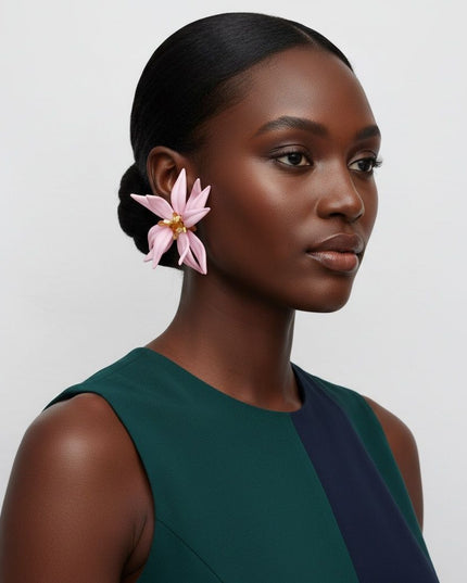Stud Pink Tropical Flower Oversized Petal Earrings