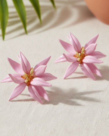 Stud Pink Tropical Flower Oversized Petal Earrings