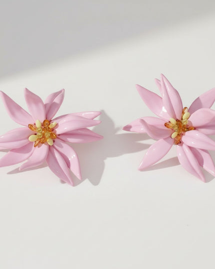 Stud Pink Tropical Flower Oversized Petal Earrings