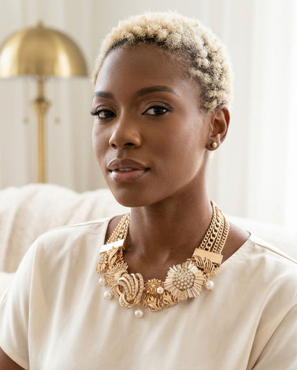 Opulent Aurbo Crystal Pearl Chainmaille Collar Set