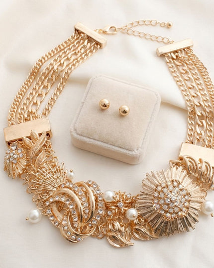 Opulent Aurbo Crystal Pearl Chainmaille Collar Set
