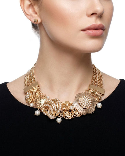 Opulent Aurbo Crystal Pearl Chainmaille Collar Set