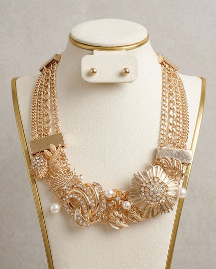 Opulent Aurbo Crystal Pearl Chainmaille Collar Set