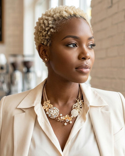 Aurbo Crystal Pearl Gold Chainmaille Collar Set