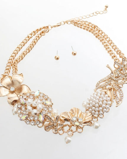 Aurbo Crystal Pearl Gold Chainmaille Collar Set