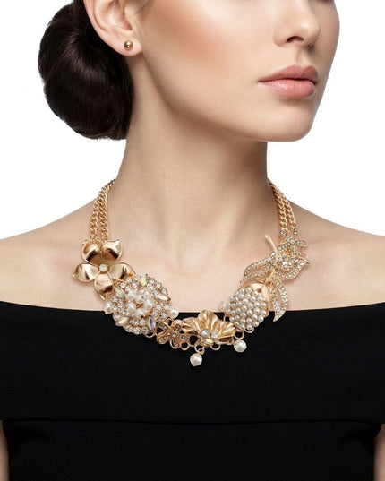 Aurbo Crystal Pearl Gold Chainmaille Collar Set
