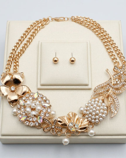 Aurbo Crystal Pearl Gold Chainmaille Collar Set