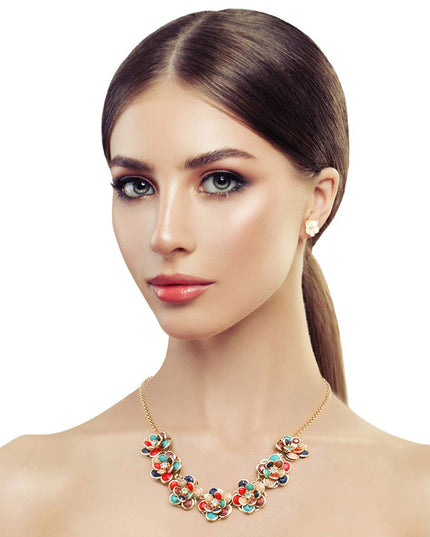 Multi Beaded 3D Flower Collar Set