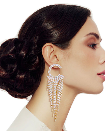 Gold C Cubic Zirconia Fringe Earrings