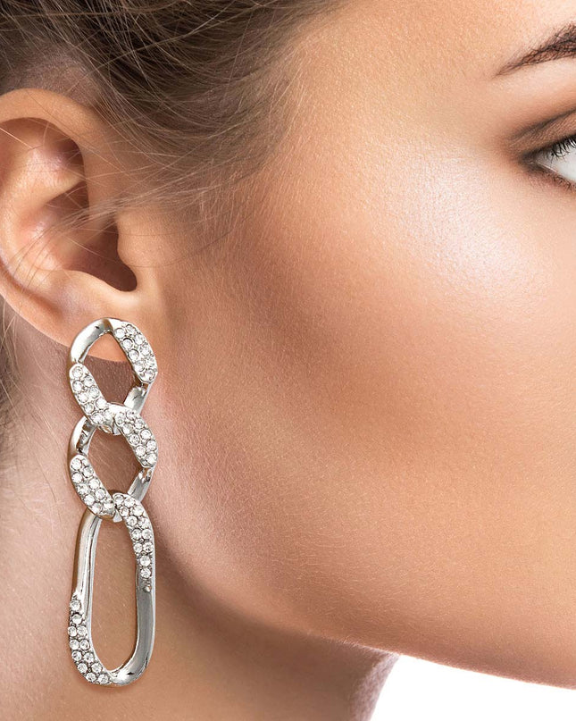 Silver Rhinestone Crusted Chain Earrings